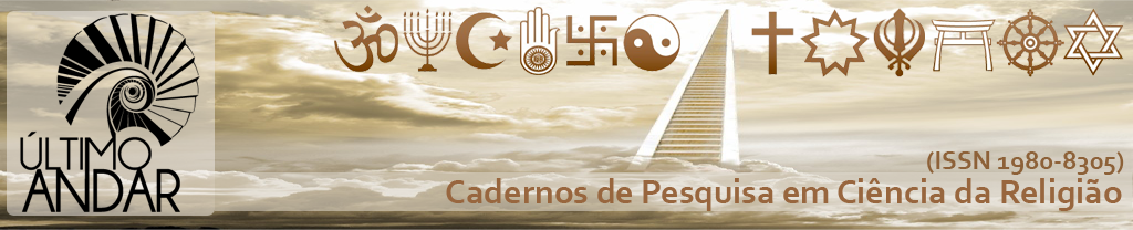Imagem contendo o símbolo da revista (uma escada espeiral) e contendo o símbolo de diversas religiões, o nome da revista e o ISSN