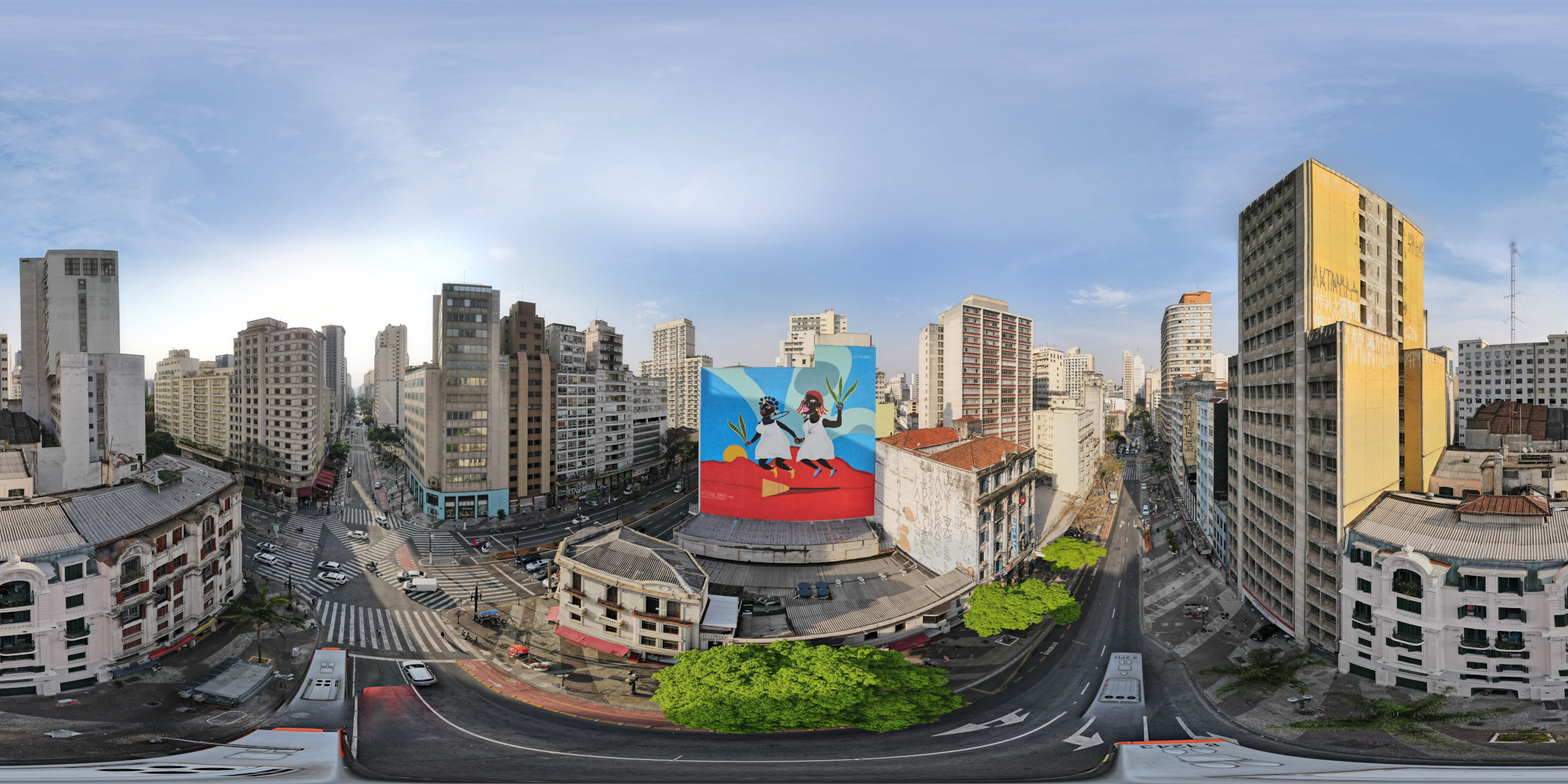Pulando a vassoura de mãos dadas, de Tutano Nômade. Fonte: Mar 360º (Museu de arte de rua de São Paulo).